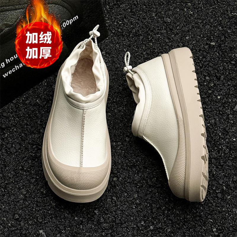 

2025 winter of the same matte fur integrated velvet thick-soled men s and women s snow boots couple contrasting cotton shoes Female code 36 бежевый