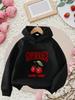Stylish letter-themed cherry-print hooded sweatshirt for boys and girls—perfect for autumn and winter outdoor activities.