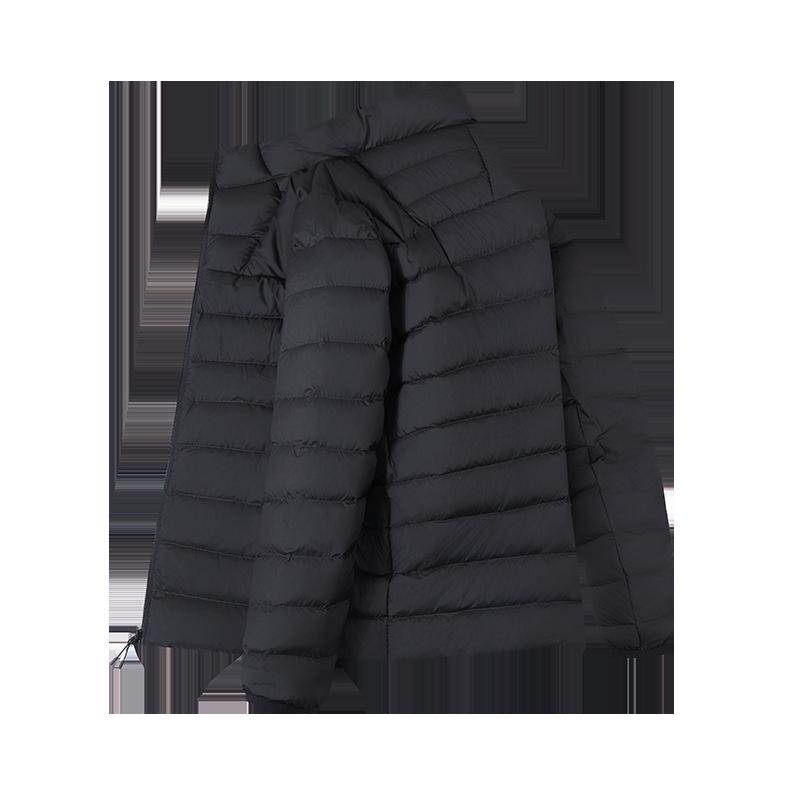 Hochwertige Unisex-Leichtgewicht-Daunenjacke mit Rippenstruktur, 90 % weiße Entendaunen und mit Text bedrucktem Futter