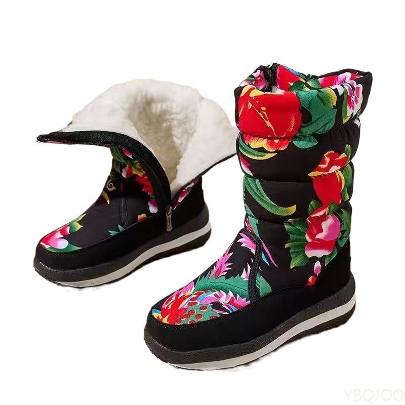 Winter New Thick Midsole Waterproof Anti Slip Cotton Shoes with Plush High Top Insulation Simple Comfortable Long Tube Boots