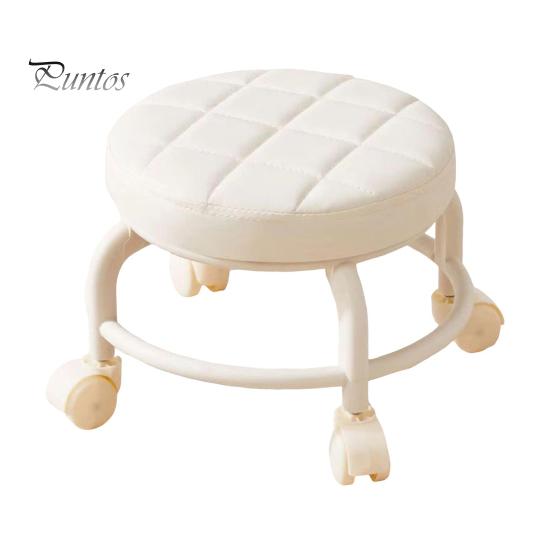 Low Rolling Stool with 360 Degrees Swivel Wheels Faux Leather Cushion Roller Seat Heavy Duty Rotating Mini Chair Seating Stool