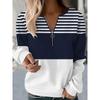 Women's Quarter-zip Pullover with Stripes, Suitable for Street Wear, Daily Use, Printed Casual Style, Round Neck, Long Sleeve, S