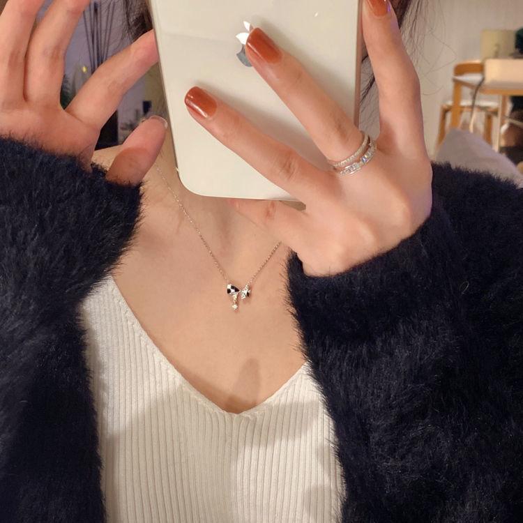 Chessboard bow necklace women's light luxury new collarbone chain high-end niche design neck chain versatile