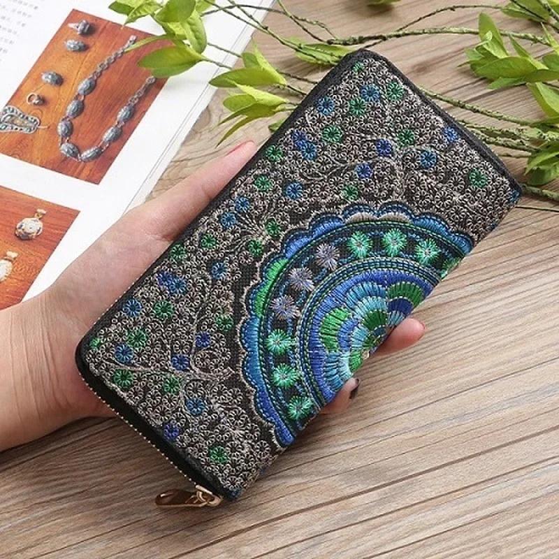 Embroidered Wallet Ethnic Style Handheld Bag Zipper Women's Wallet Fabric Embroidered Bag Handheld Bag