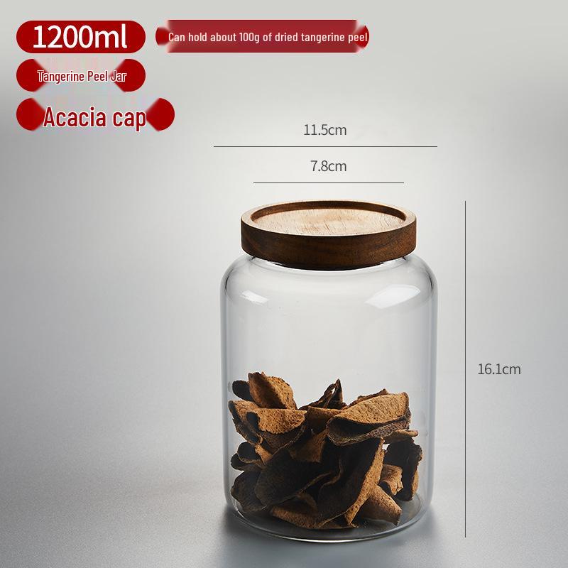 

Большая прозрачная стеклянная чайница с крышкой - Банка для хранения сушеной мандариновой цедры - Герметичная бутылка для демонстрации зеленого мандарина