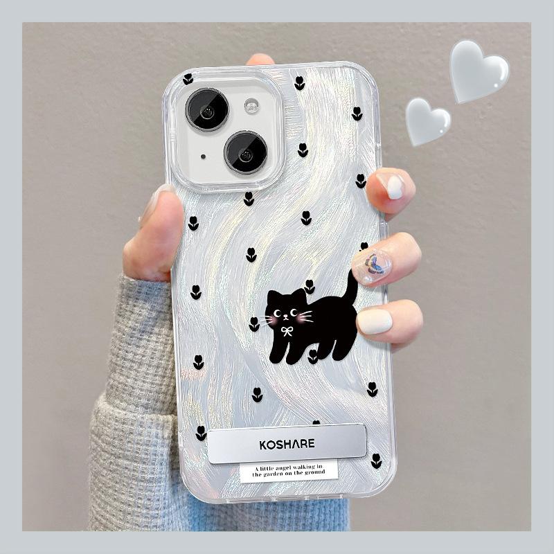 Suitable for Apple 15 Mobile Phone Case Summer Iphone14 Tulip Cat Invisible Bracket 13/12 Heightened Large Hole 8