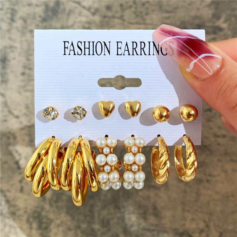 Modyle New Bohemian Female Pearl Earrings Set Punk Vintage Gold Color Geometric Drop Earrings for Women Fashion Jewelry