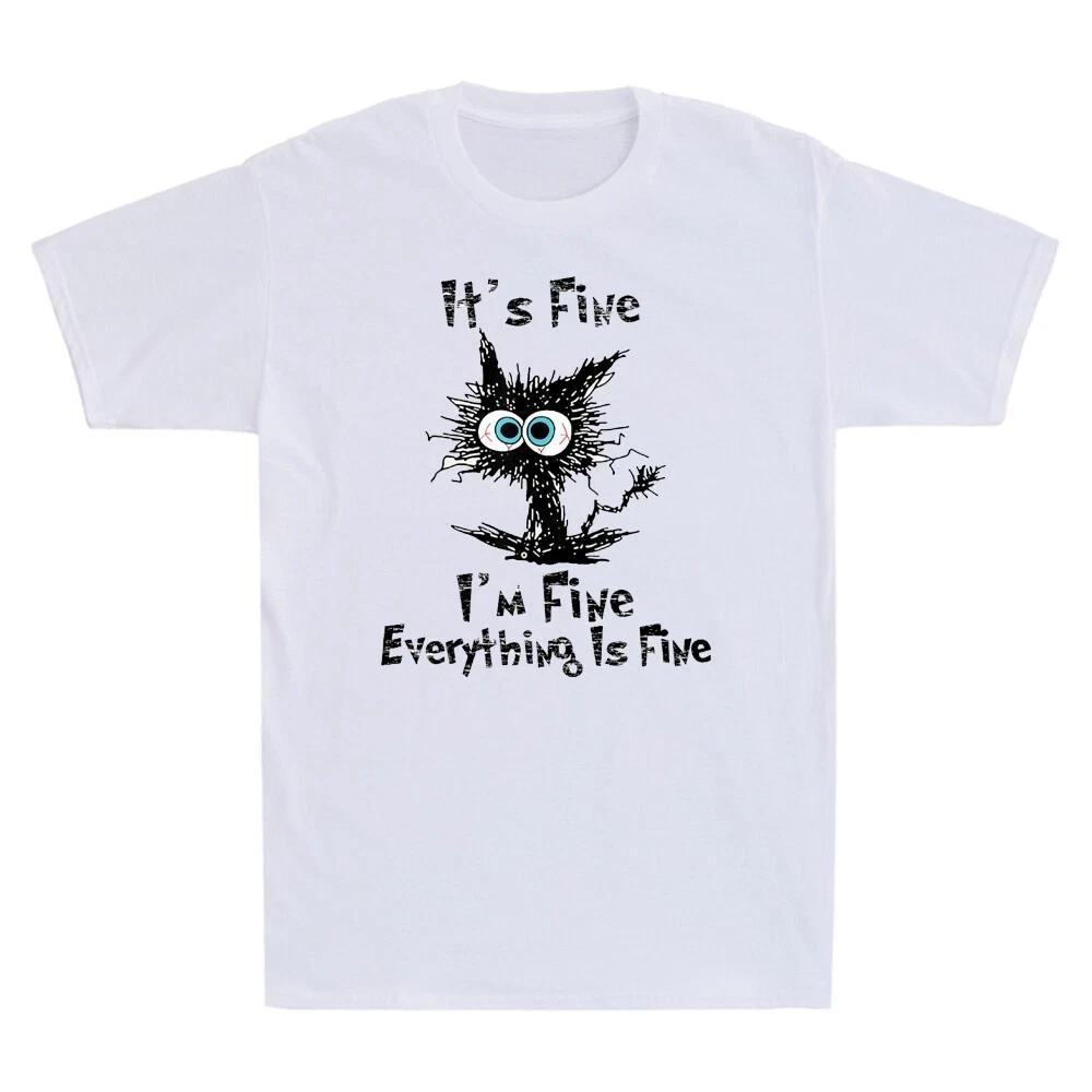 Funny Cat Lover T-Shirt - It s Fine I m Fine Everything Is Fine Vintage Tee 3XL
