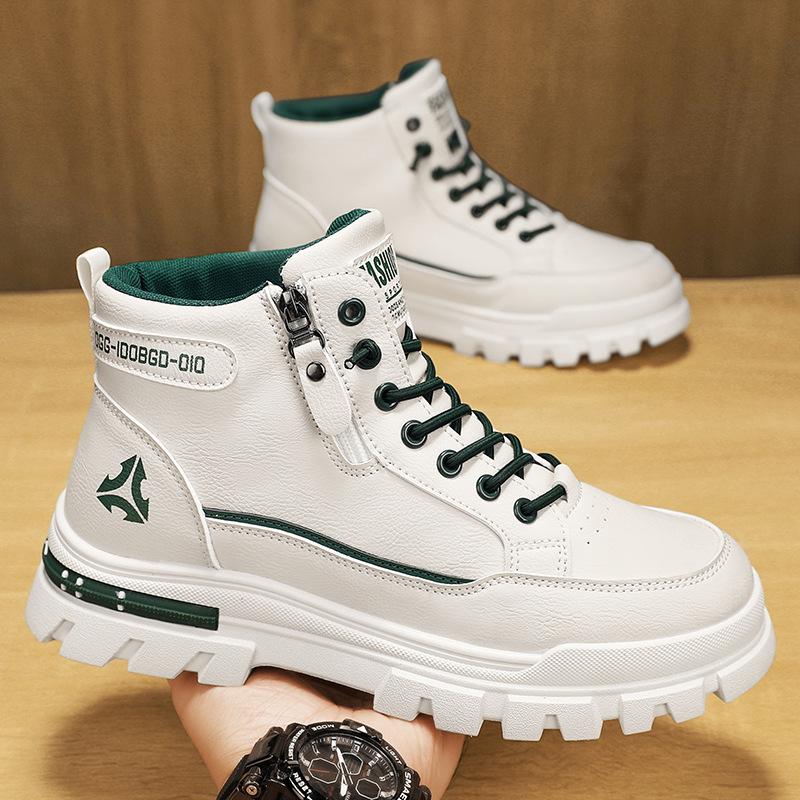 

Водонепроницаемые и нескользящие ботинки с толстой подошвой для активного отдыха, ботинки Martin, мужская обувь, осенне-зимняя обувь в британском стиле, повседневные белые кожаные туфли средней высоты 44