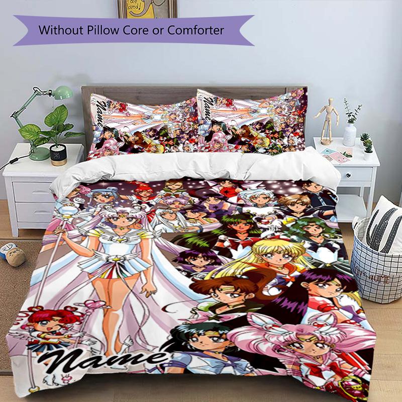 3pcs Sailor Moon 2 Cover Set - Personalized Name, HD Printed Bedding with 1 Cover and 2 Pillowcases - Perfect for Home Decor, Easy Care