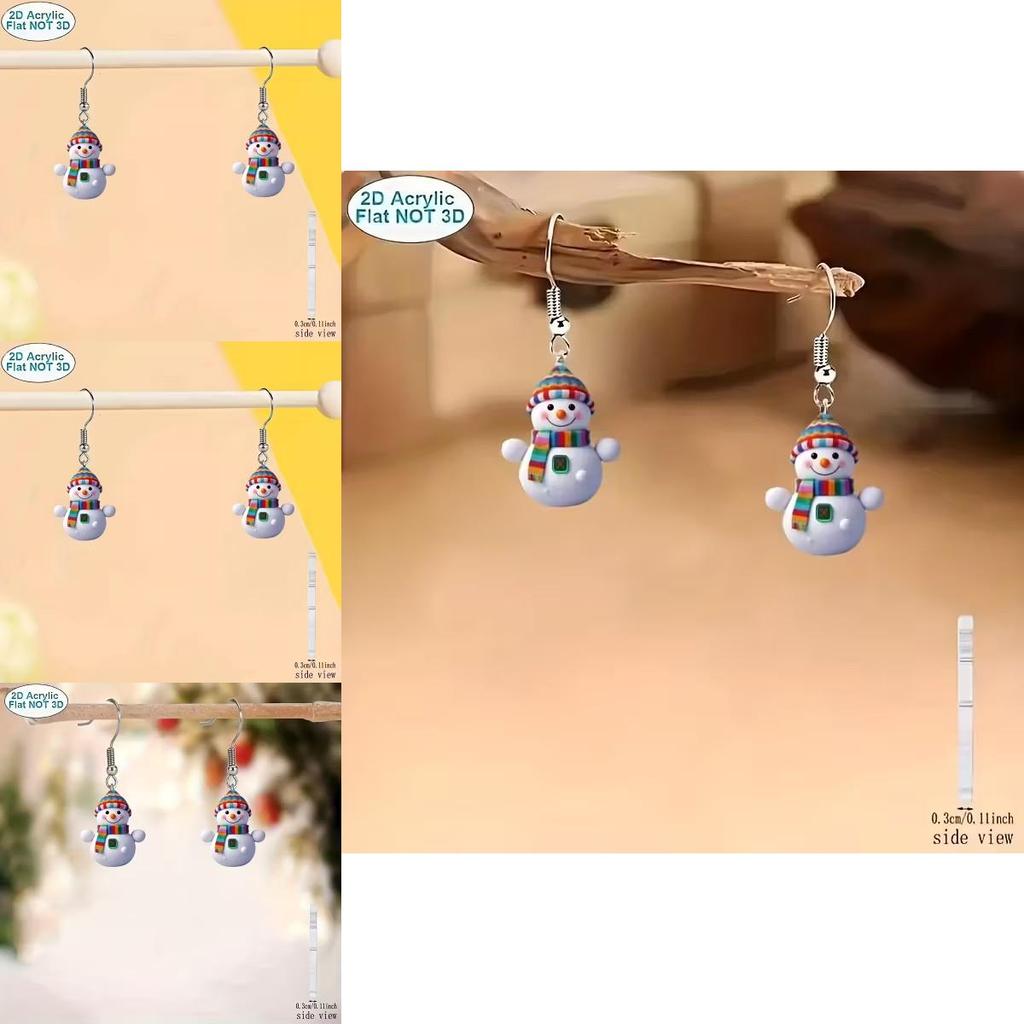 Acrylic Cartoon Snowman Earrings With Silver Studs For Casual Daywear