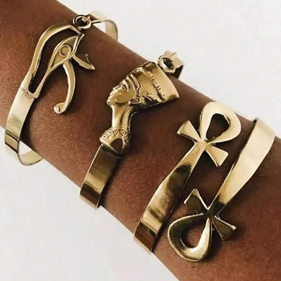 Vintage Armreif Armspange Manschette Amulett Talisman Ankh Kreuz Auge Horus Königin Frauen Edelstahl Ägypten Ägyptisch Lebensschlüssel Religiöser Schmuck Geschenk Hip Hop