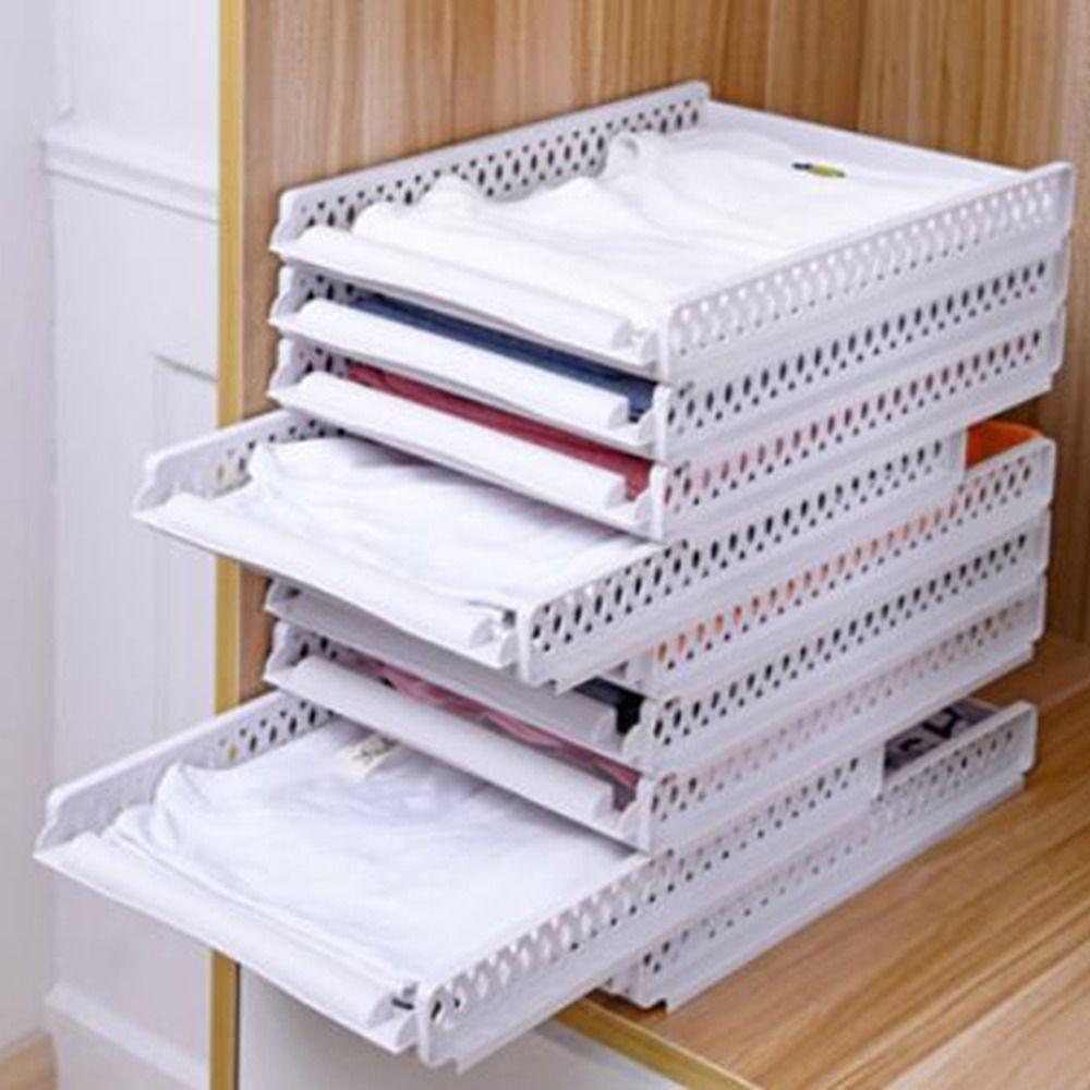 Plastic File Layered Partition Shelf Stackable Toy Snacks Container Clothes Storage Rack Office