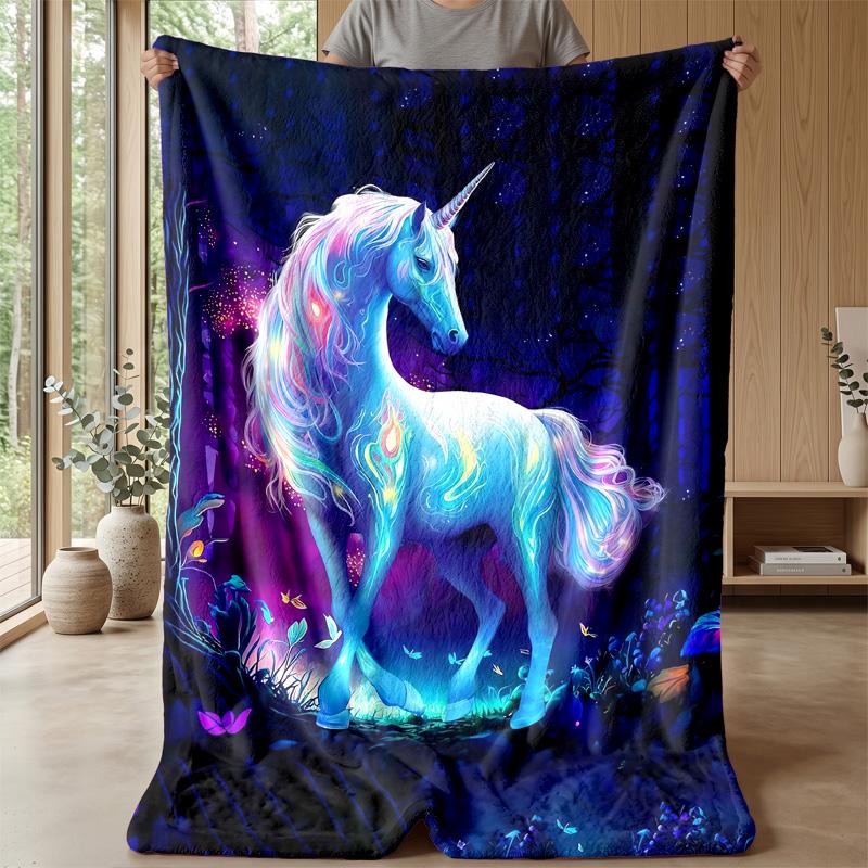 Glowing Magical Unicorn Theme blanket Lightweight Warm Flannel Blanket Decorative Throw Blanket for Home Decoration