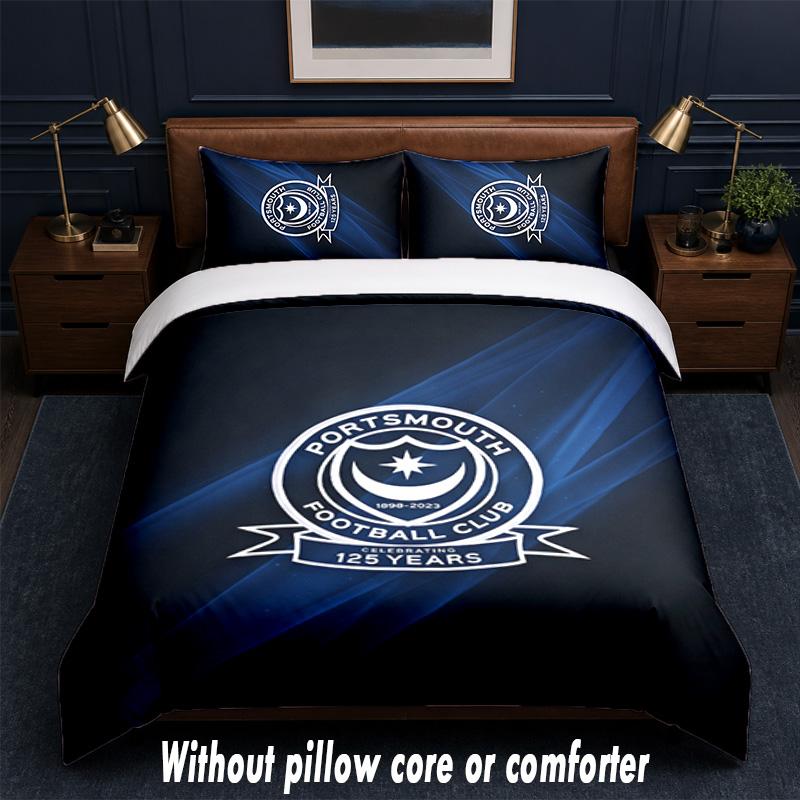 Set Biancheria da Letto Design Portsmouth FC 1 Copripiumino + 2 Federe Morbido Traspirante Biancheria da Letto per la Casa