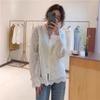 Trendy Spring 2025 V-Neck Long-Sleeve Petite French Lace Blouse for Women