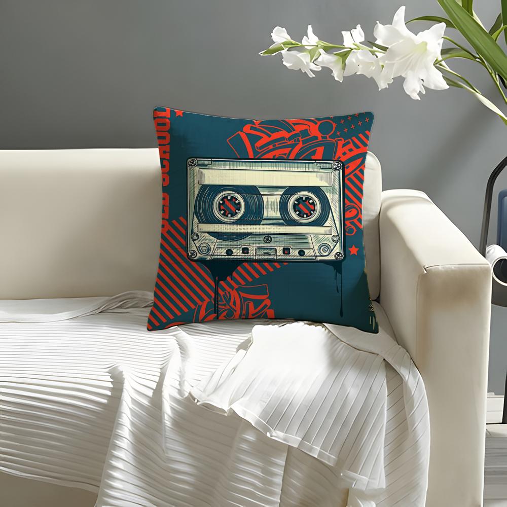 Cool Ccassette tape Pillow Case Natural Linen Organic Fabric DoubleSided Printing Sofa Home Decor Cushion Cover