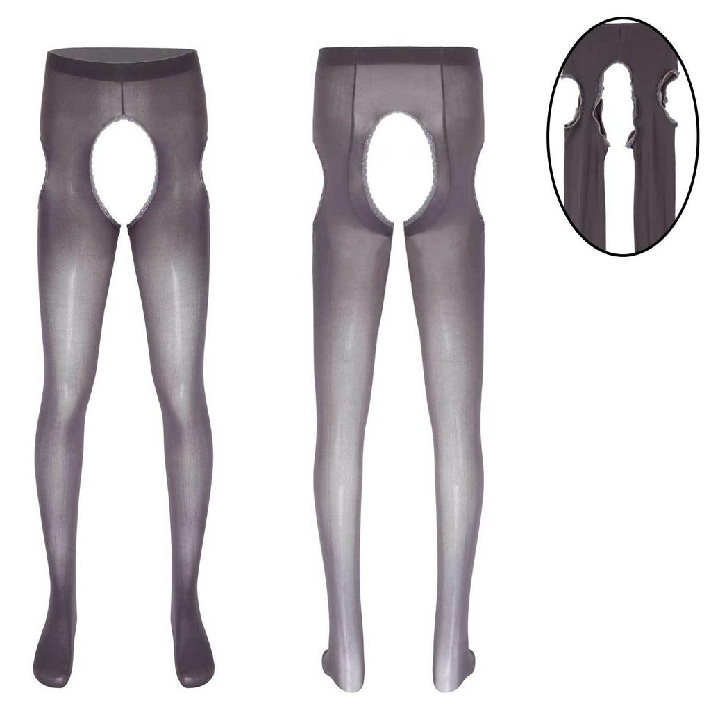 Pánské krajkové punčochové kalhoty s otevřeným rozkrokem dlouhé kalhoty legíny