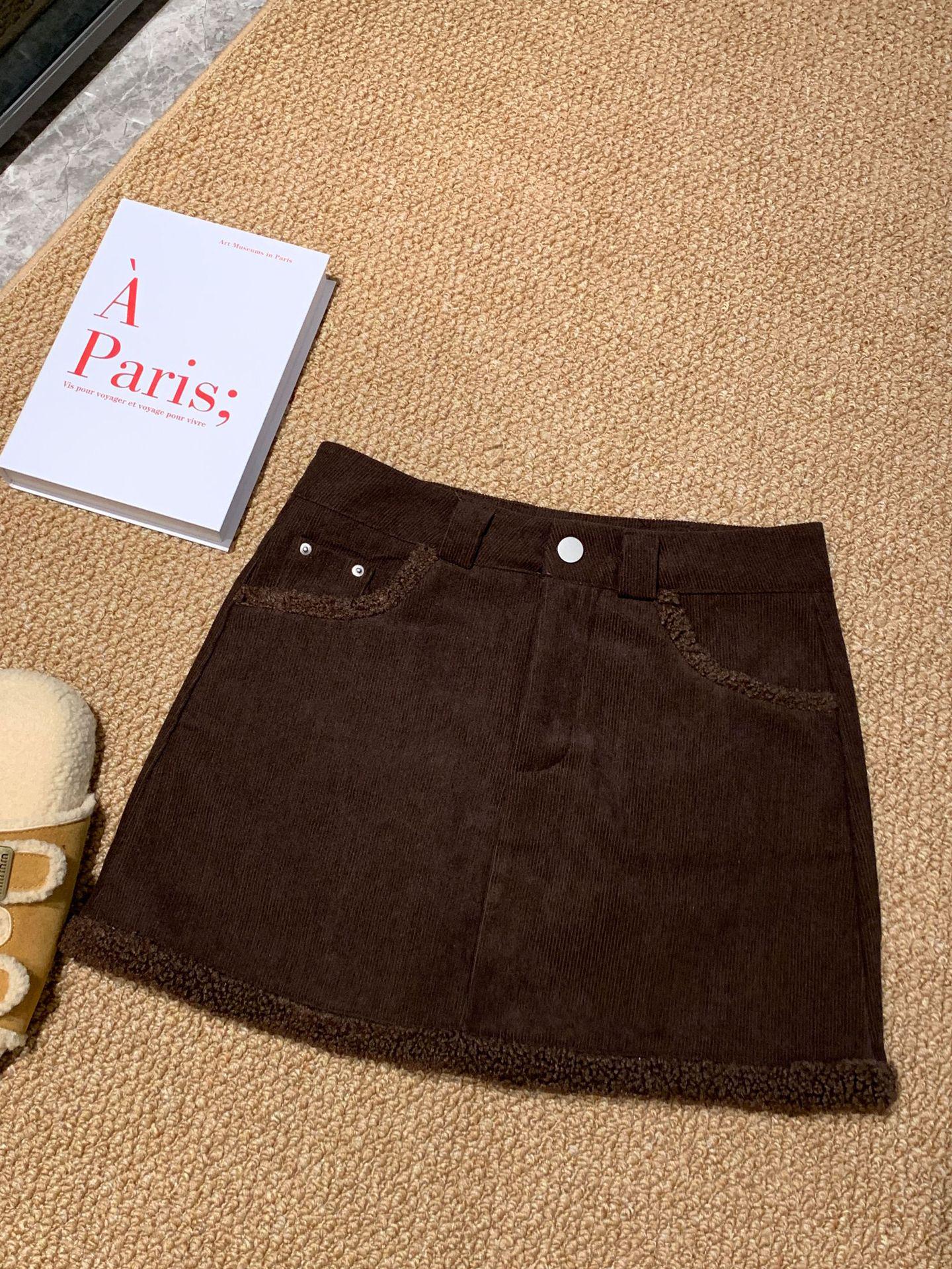 Plus Size Women s Lambswool Corduroy A-line Winter Skirt L (recommended 50-60 kg)