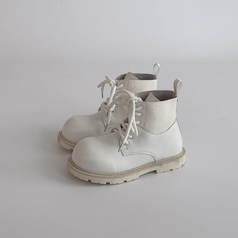 Fashion Retro Versatile Leather Boots Solid Color Lace-up Platform Martin Boots Autumn and Winter College Style Short Boots British Style Fashion B