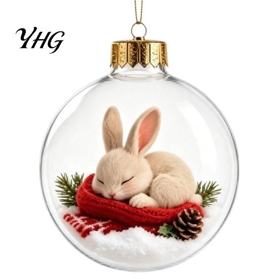 Glowing Christmas Tree Ornaments Lighted Ball Ornaments, 3D Miniature Scene Hanging with Warm LED Led Globes Light, Clear Acrylic Bauble Decoration