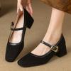 Women's Block Low Heels MaryJane Shoes Dress Pumps Strap Black Leopard Short Heeled Party Office Shoes Female Brand Comfortable
