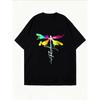 White Oversized T Shirt With Colorful Dragonfly Print For Casual Wear