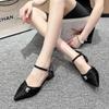 Baotou Thick Heel Sandals Spring New Pointed Head Shallow Mouth Crystal Buckle Butterfly Knot Line with Low Heel Shoes