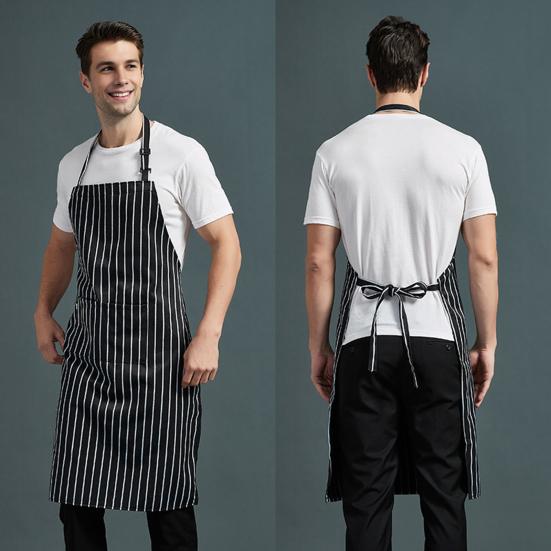 Waterproof Cleaning Bib Apron Stripe Design Adjustable Polyester Cotten Apron with Tool Pockets for Men Women Oil Stain Resistant Chef Apron