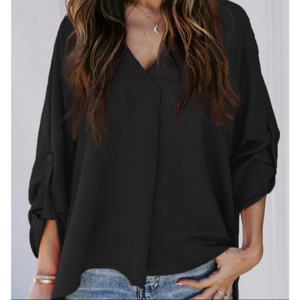 

Сексуальный V-образный вырез Свободный Модный топ больших размеров Женские пуловеры и кофты с длинным рукавом XXXL чёрный