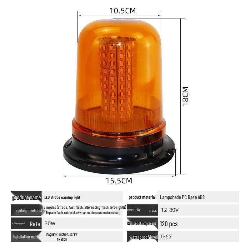 12V/24V Magnetic LED Rotating Strobe Light for Cars, Forklifts, and Rescue Vehicles