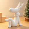 Deer Figurines for Christmas Decor 3D Printed Reindeer Figurine, Cute Sitting Statue with Scarf, Holiday Party Table Centerpieces Tabletop Home,