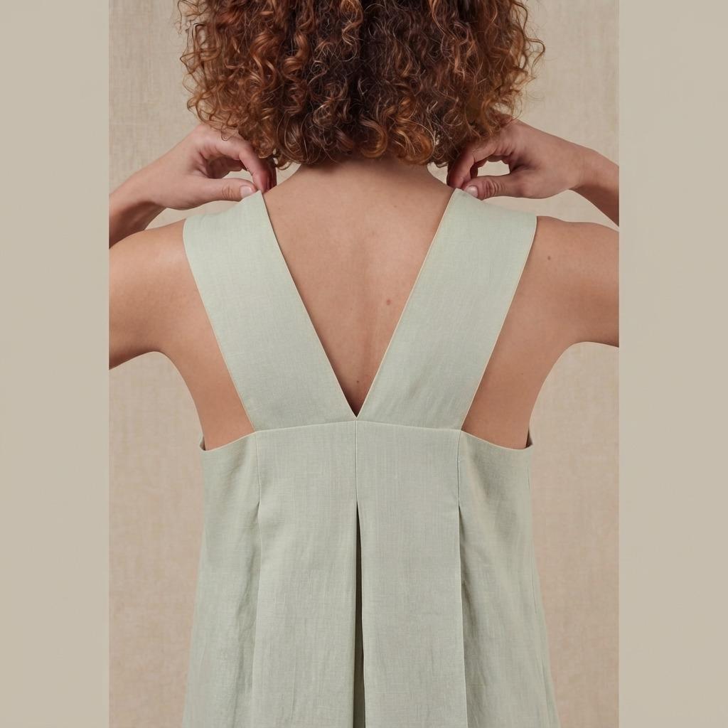 Casual Long Dress Women Sleeveless Square Neck A-Line Cotton Linen Summer Dress with Pockets