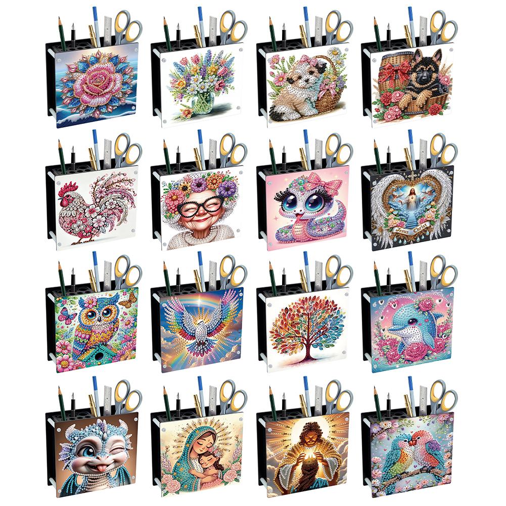 Acrylic Special Shape Diamond Painting Pencil Holder DIY Diamond Painting Pen Holder Kit Diamond Art Pencil Holder for Desk