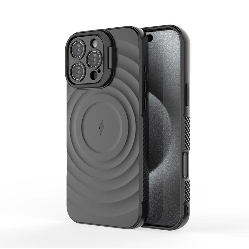 iPhone17 Pro Max Invisible Lens Stand Frosted Case with Ripple Magnetic Anti-drop Protection 