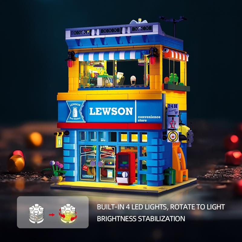 1263+PCS Street Scene Convenience Store MOC Building Blocks Small Particle DIY Model STEM Educational Toy Kids Birthday Gift
