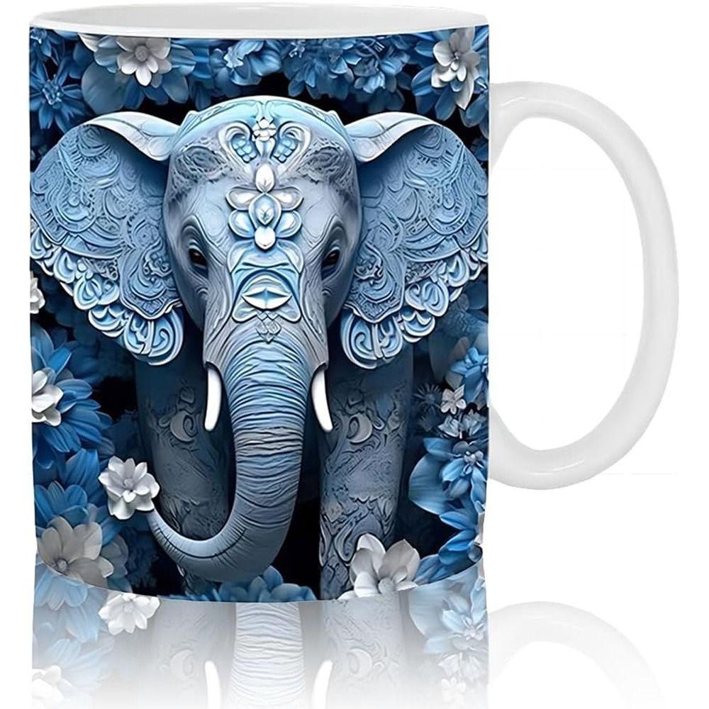 

350 мл Кружка для кофе Керамическая чашка для воды Кружка со смешным принтом слона Дом синий