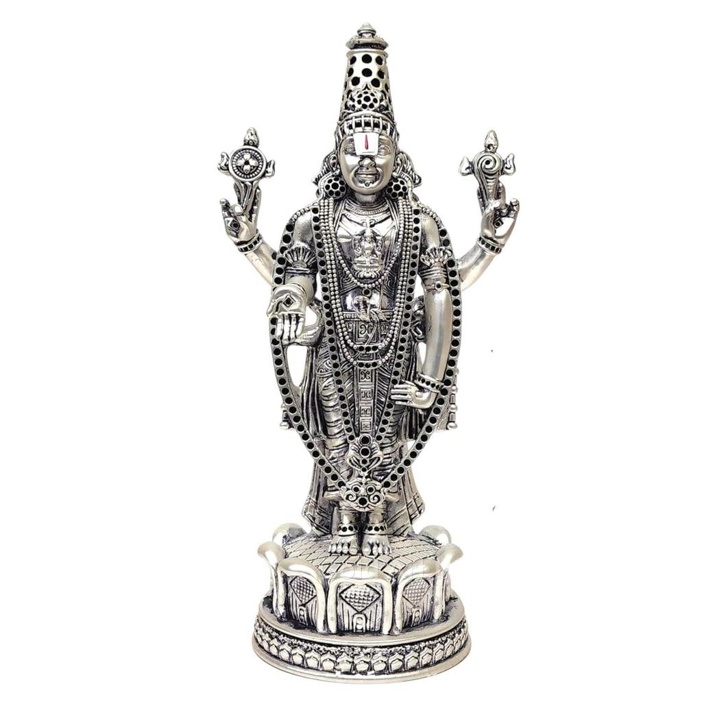 Lord Tirupati Balaji Silver Plated Matte Idol for Car Dashboard | Vishnu Ji Idol for Office Desk Venkateswara Swamy Murti for Home Decor