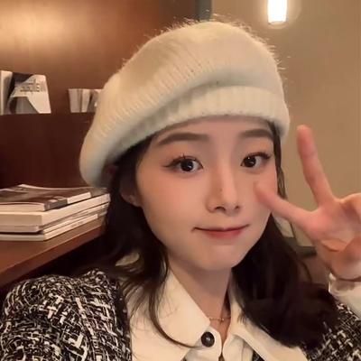 Haima Berretto Lavorato a Maglia da Donna Autunno Inverno Velluto Peluche Cappello da Pittore Versatile Grande Circonferenza Testa Mostra Viso Piccolo Cappello di Lana