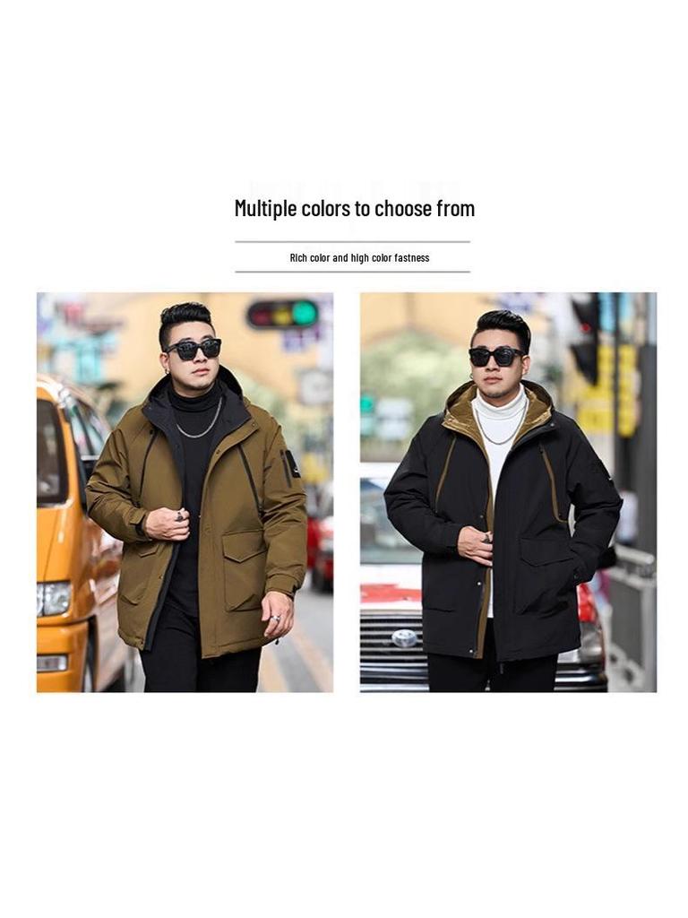 Men's Plus Size Mid-Length Hooded Cotton Jacket - Winter Fashion Brand 808
