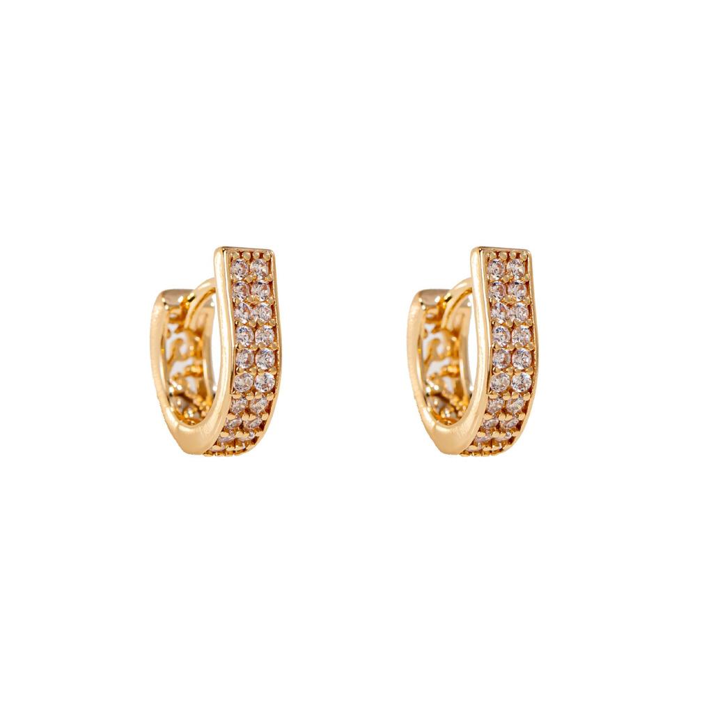 Creative Geometric Double Row Rhinestone Earrings - Small Alloy Ear Hoops & Studs