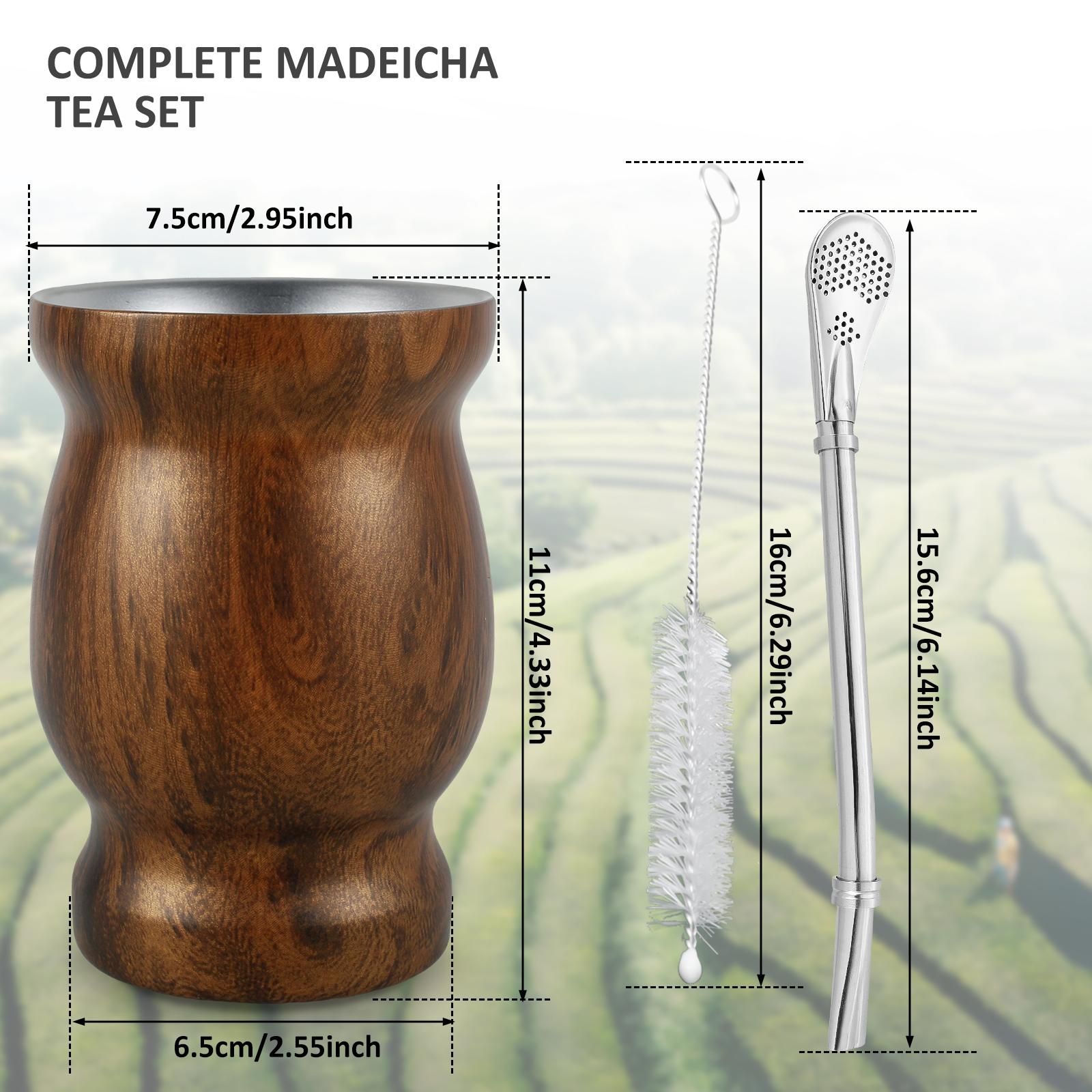 

8 унцій Чашка для Йерба Мате з нержавіючої сталі Набір чашок для чаю Мате з соломинкою, щіточкою, ложкою-соломинкою, пласкою соломинкою та кришкою Термоізольована чашка для чаю Йерба Мате