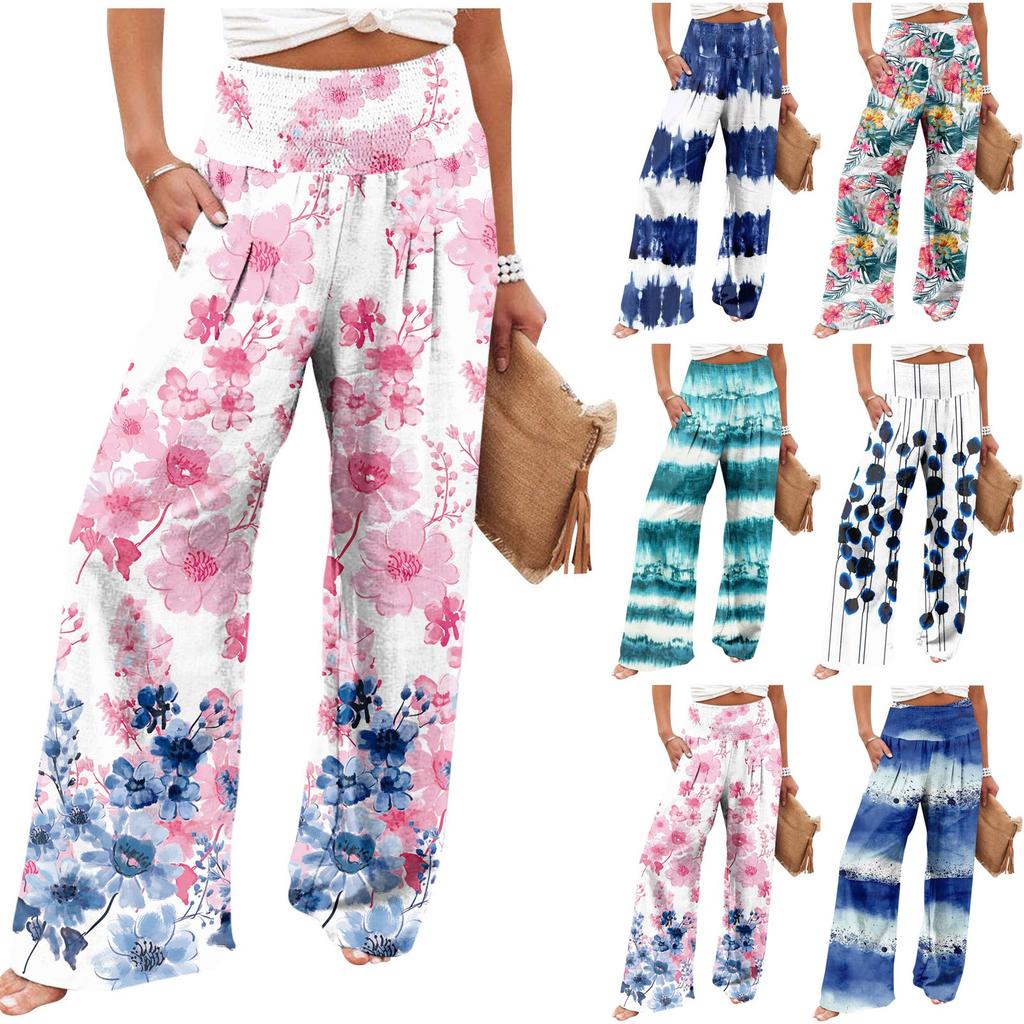 Pantaloni Casual Larghi da Donna alla Moda Stampa Vita Alta Gamba Larga Pantaloni Casual