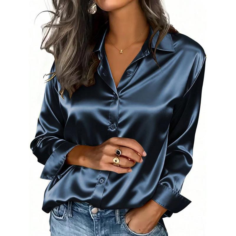 Satin Women's Loose Long Sleeve Shirt Top