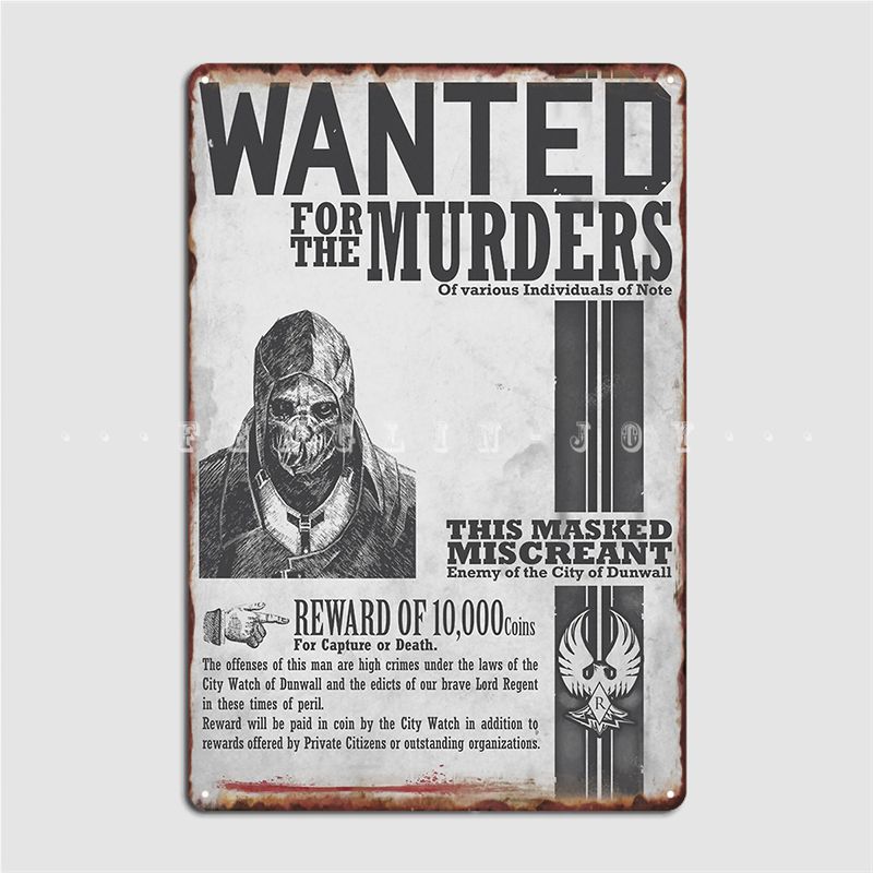 

Dishonored Corvo Wanted Poster Metal Plaque Cinema Garage Club Bar Funny Plaques Tin Sign Posters 20x30cm（7.8x11.8inch）