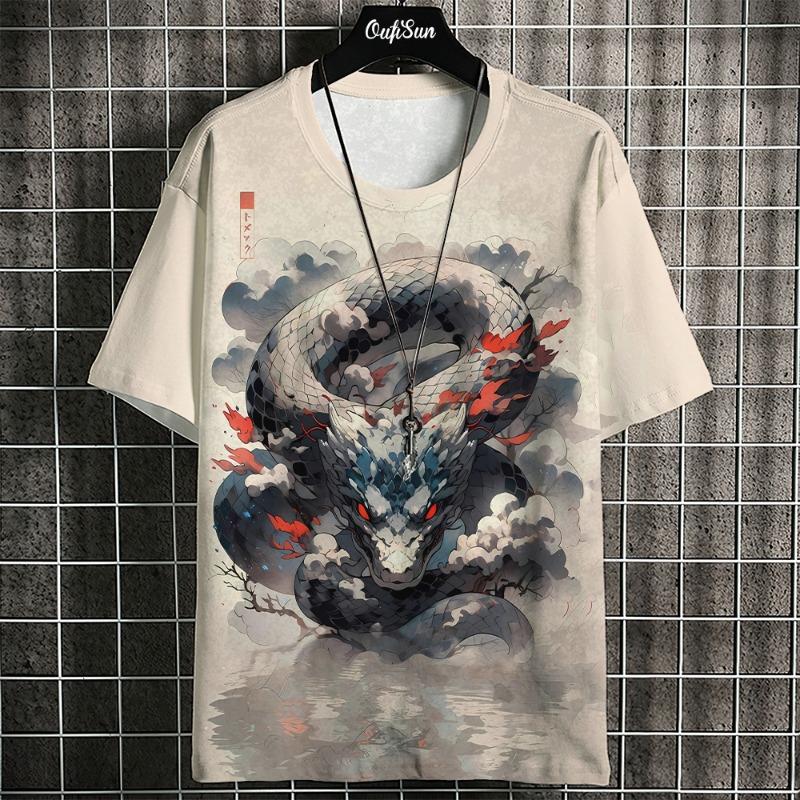 3d Ukiyo-E Animal Print Men's T-Shirt Summer Casual Oversized Short Sleeve T Shirt For Men Fashion Man Clothing 2024 Vintage Tee