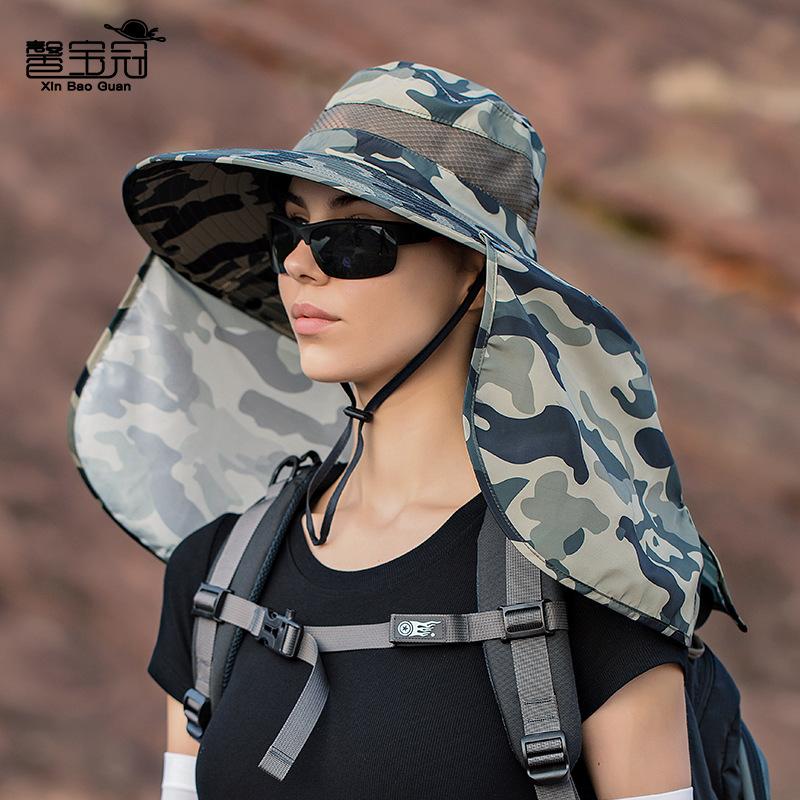 Outdoor Camouflage Eimerhut Herren Sommer Sonnenschutz Sonnenhut Großer Schirm Sonnenhut Schnelltrocknend Wasserdicht Angelhut