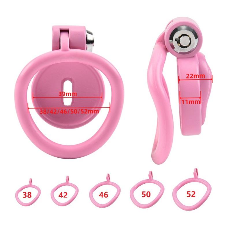 Pink Male Penis Chastity Cage Set Bird Chastity Cage Belt with 5 Size Rings Abstinence Lock Ring Lock Bondage Slave Crossdressing Labia Shape Sex Toy