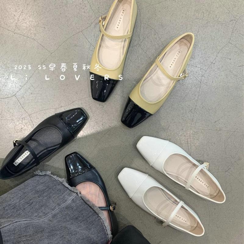 Fashion Flat Shoes for Women 2025 Spring and Autumn Mary Jane Shoes for Women French Square Toe Flat Women's Shoes Plus Size 41 42 43