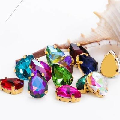 50pcs Set Glittering Multicolor Water Drop Rhinestone DIY Craft Mixed Claw Drill Buckle Crystal Buckle Wedding Dresses